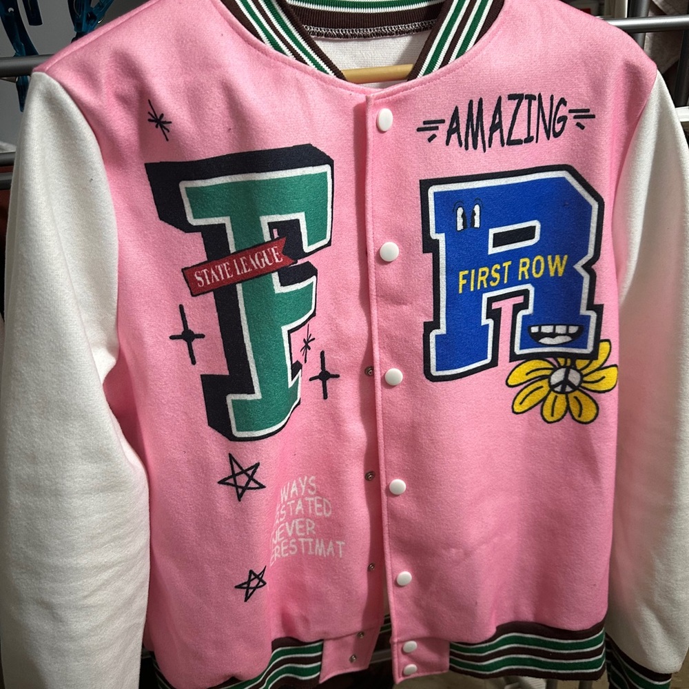 Pink Varsity Jacket with Graphic Letters
